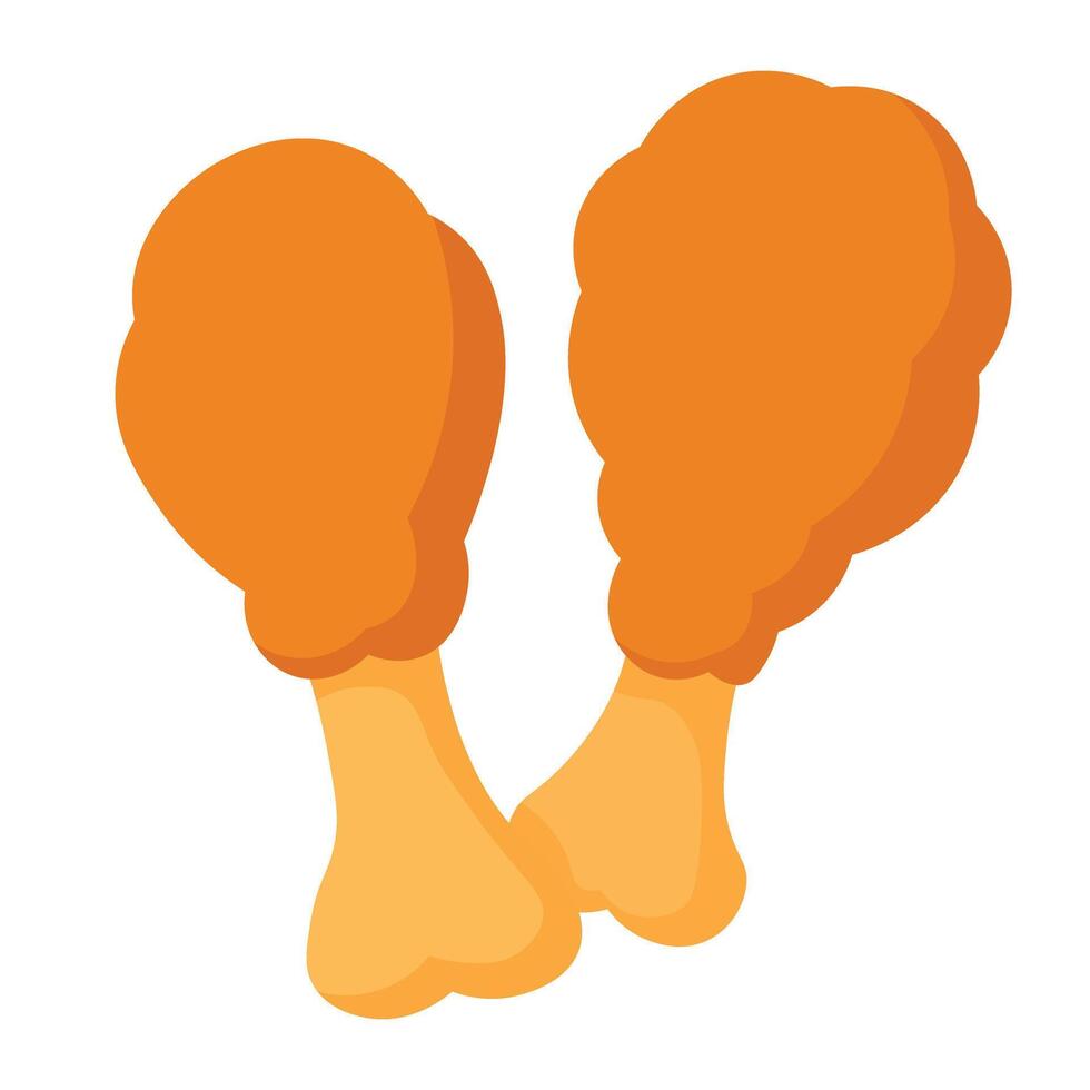 Two crispy fried chicken legs in cartoon style. Flat illustration of fast food snack. vector