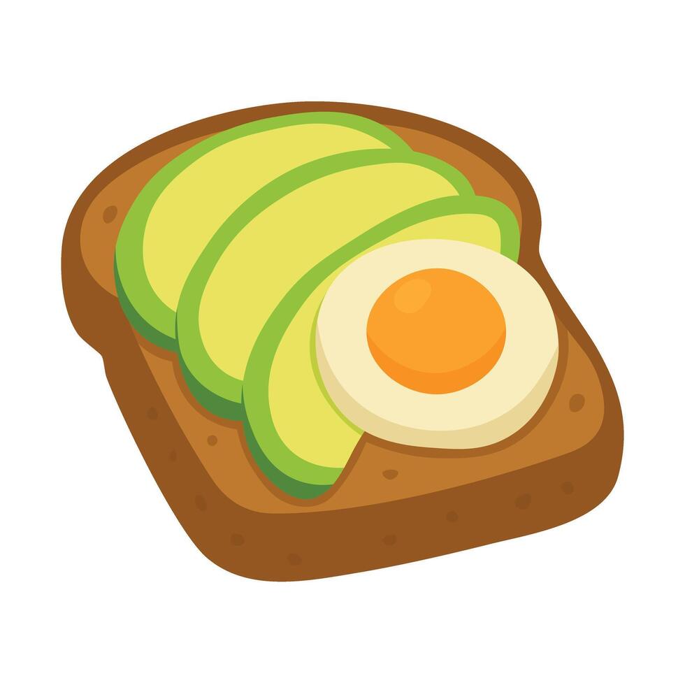 Toast with avocado slices and egg, flat cartoon style healthy food illustration. vector