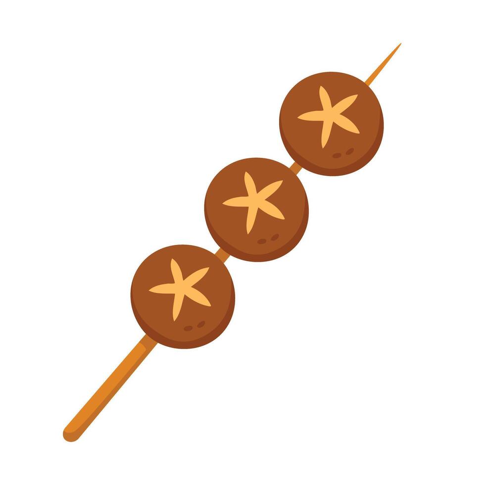 Asian street food with grilled shiitake mushrooms on stick, cartoon snack illustration. vector