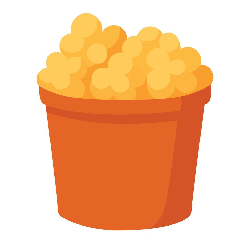 Yellow popcorn in a red paper bucket. Flat snack illustration in cartoon style. vector