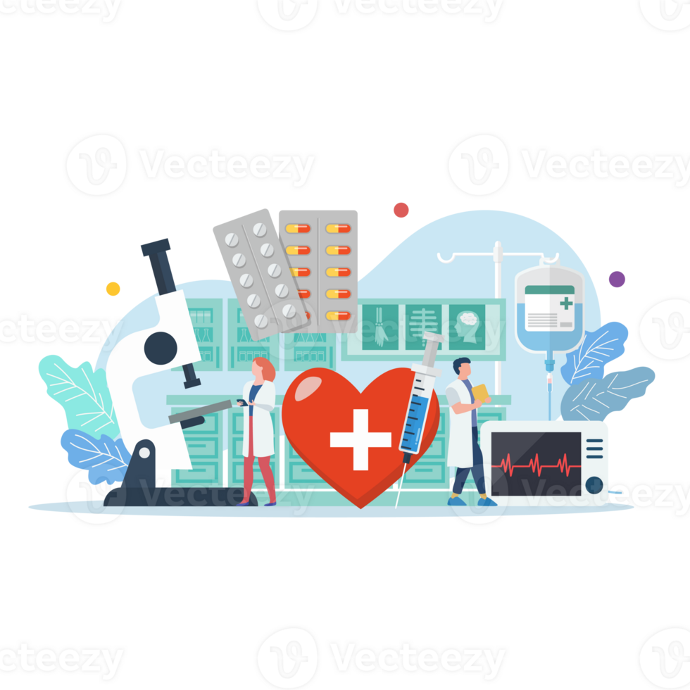 Healthcare scene with miniature people. png