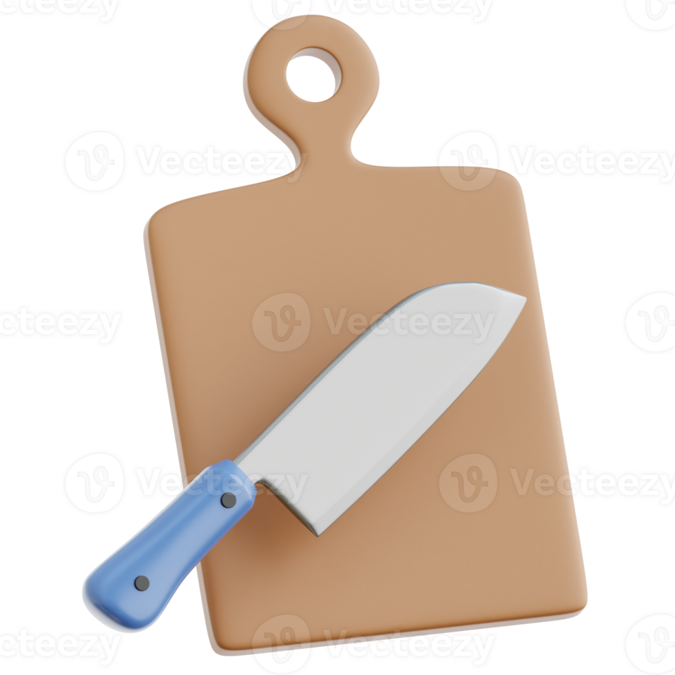 Cutting Board with Knife 3d Illustration png