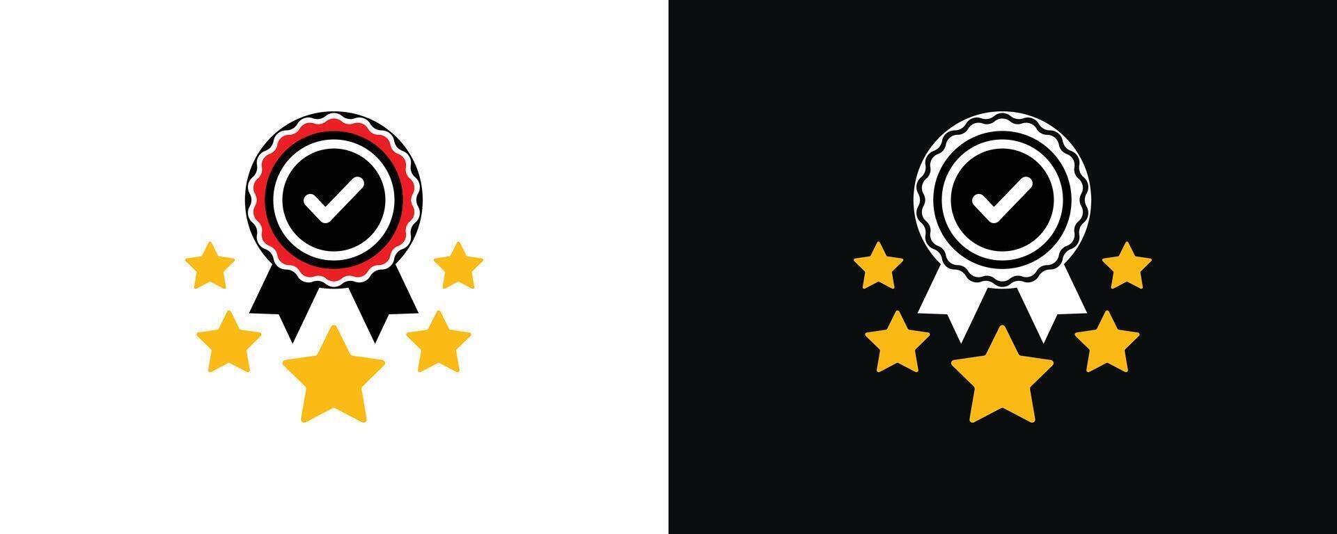 Award medal with a check mark and several stars. Award winning product icon. vector