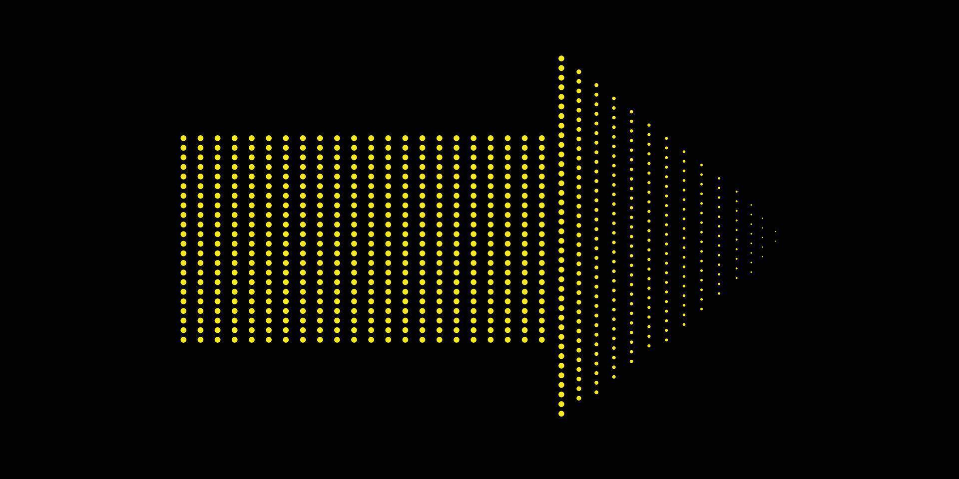 Stylish halftone arrows in yellow variation on isolated black background. vector