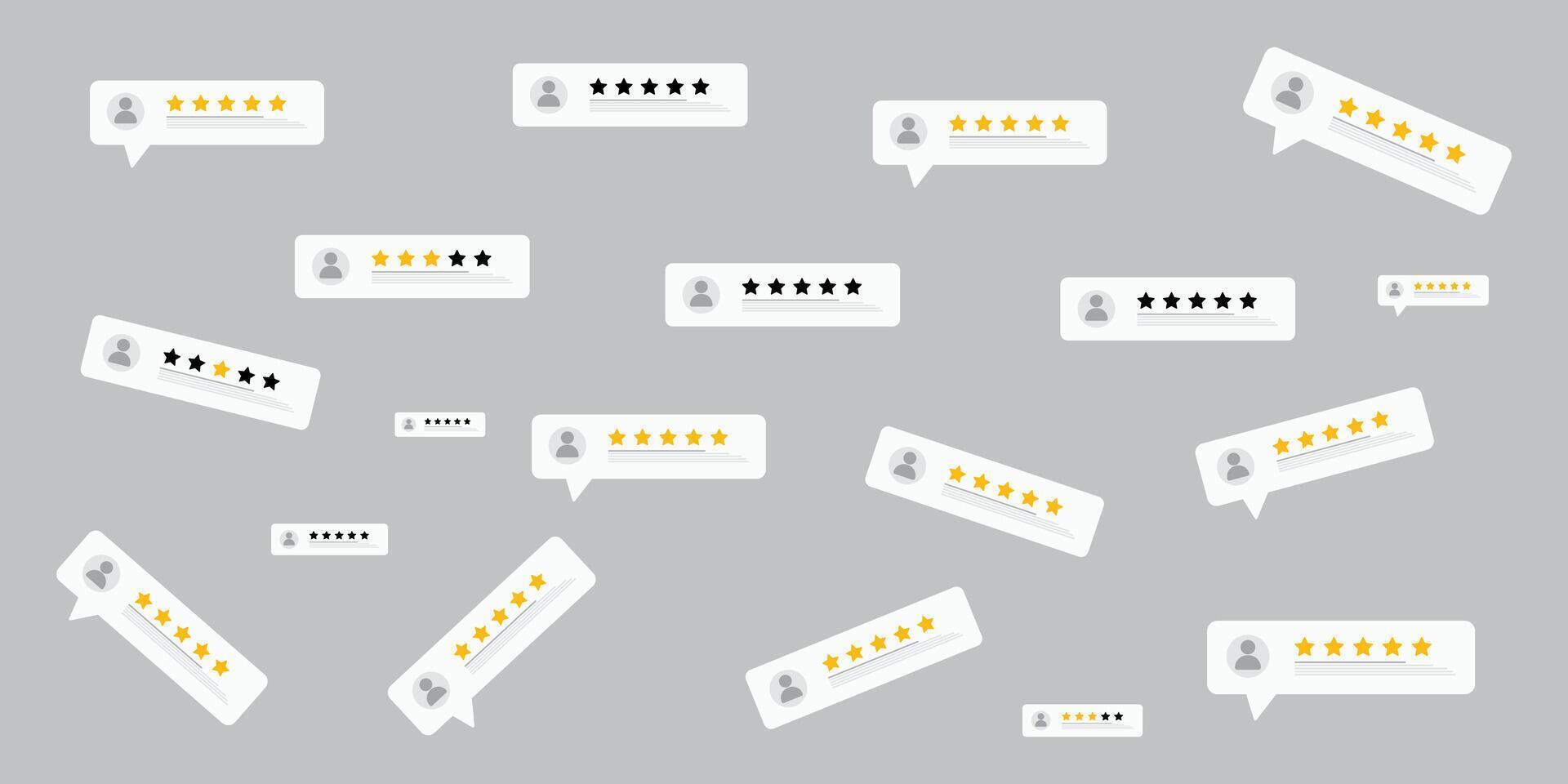 Five star rating. Five star rating displayed in a speech bubble. User comment, Feedback, Review and rate. vector