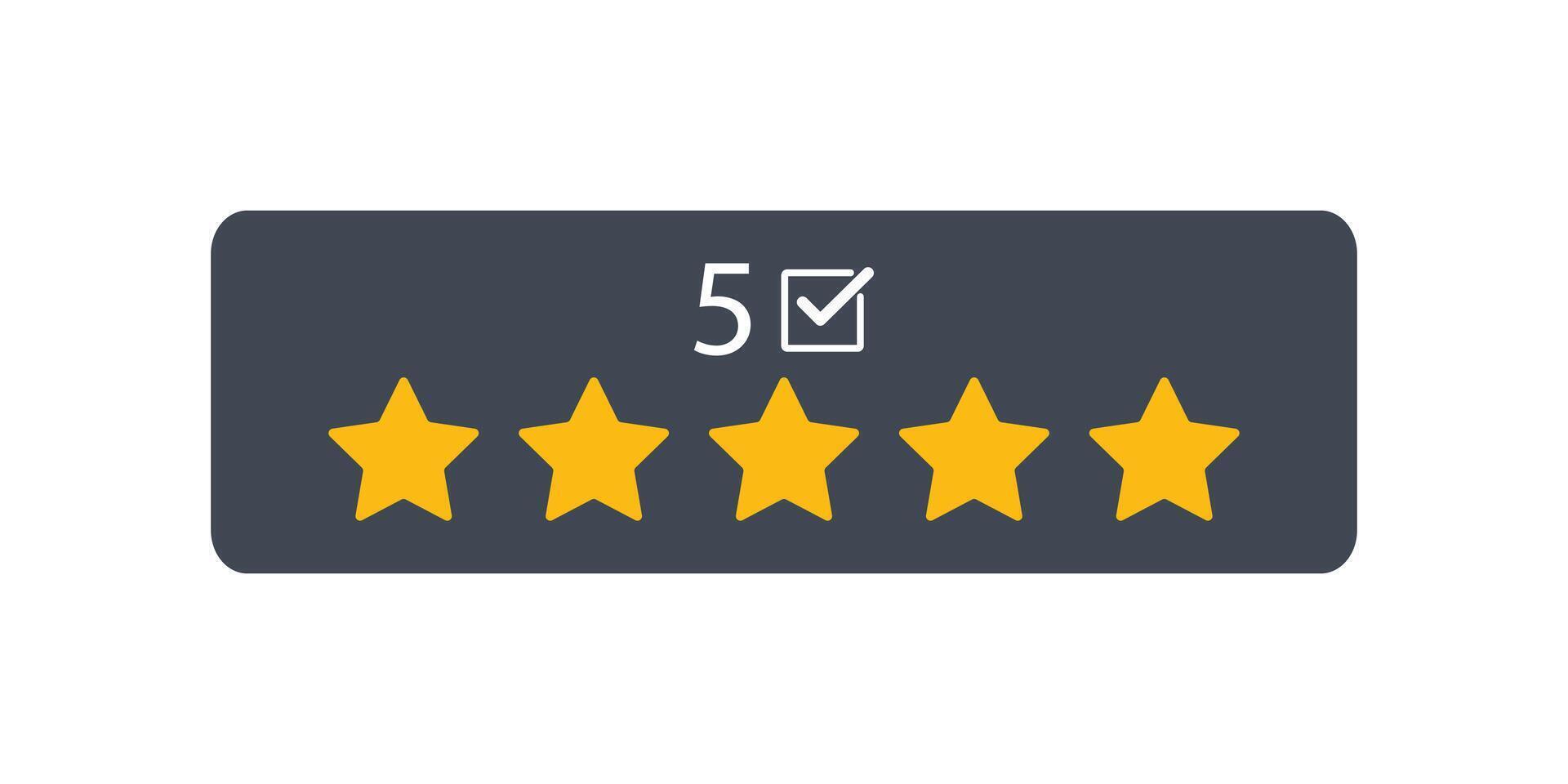 Customer review by five star feedback. Five star rating displayed. Good rating concept. vector