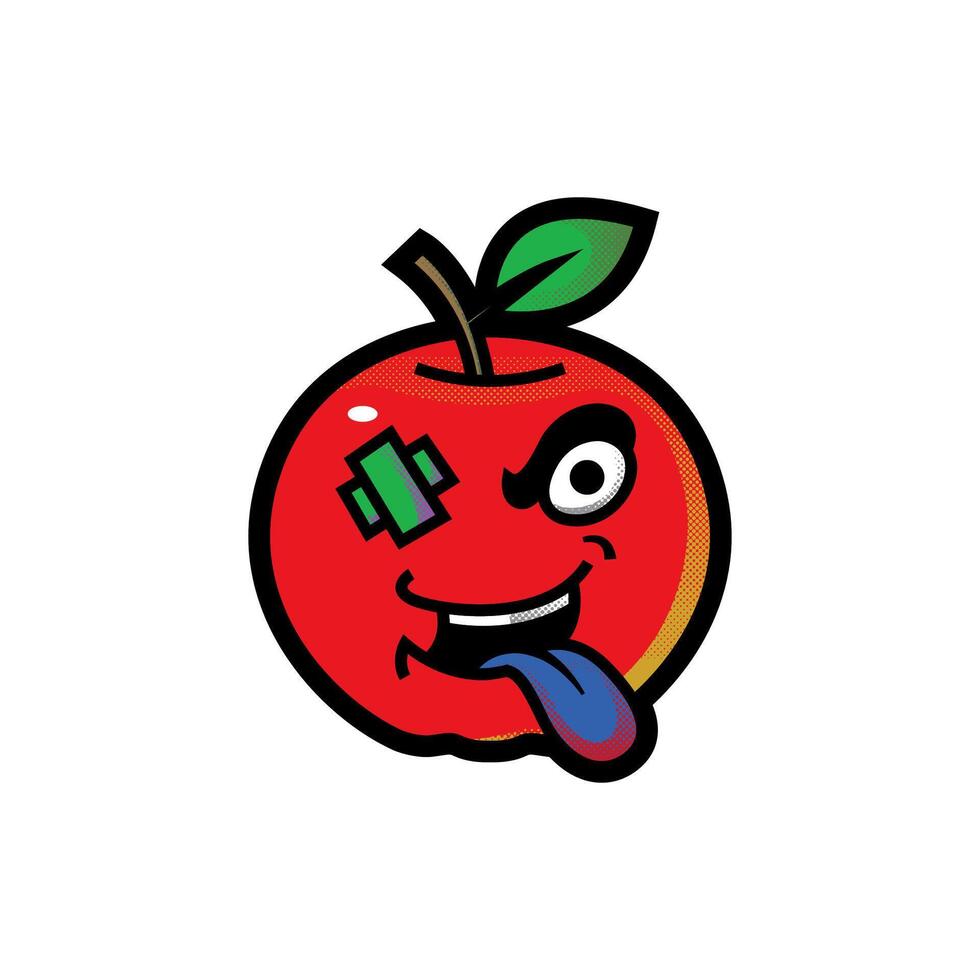 red apple monster illustration symbol with tongue sticking out vector