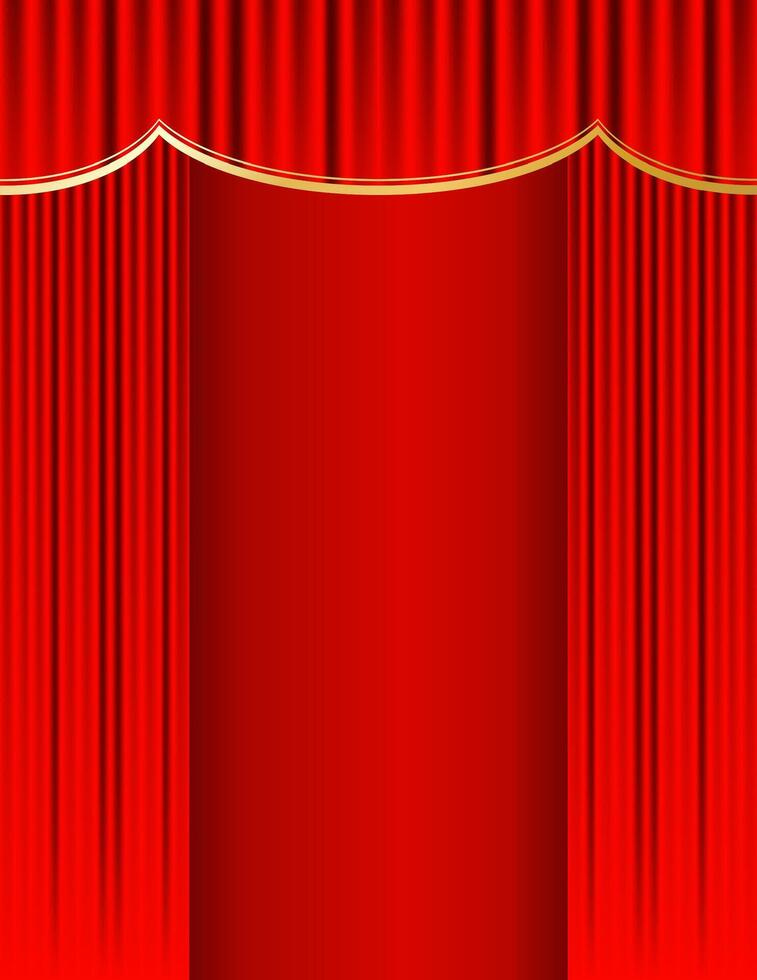 Red fabric curtains. Vertical background for theater, cinema, movie, comedy, show, opera, circus. illustration with empty copy space vector