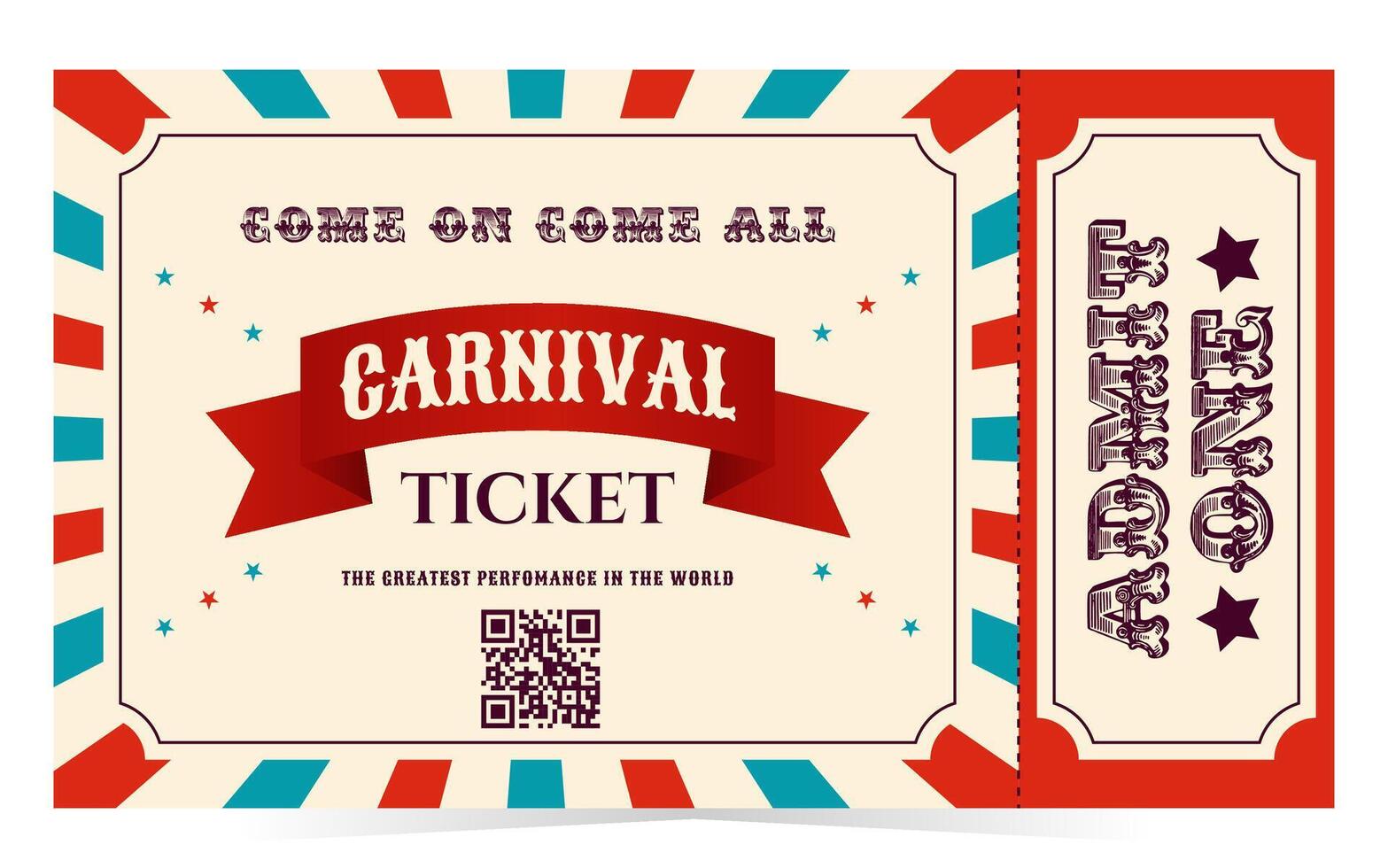 Carnival ticket in retro style. Flat illustration on white background vector