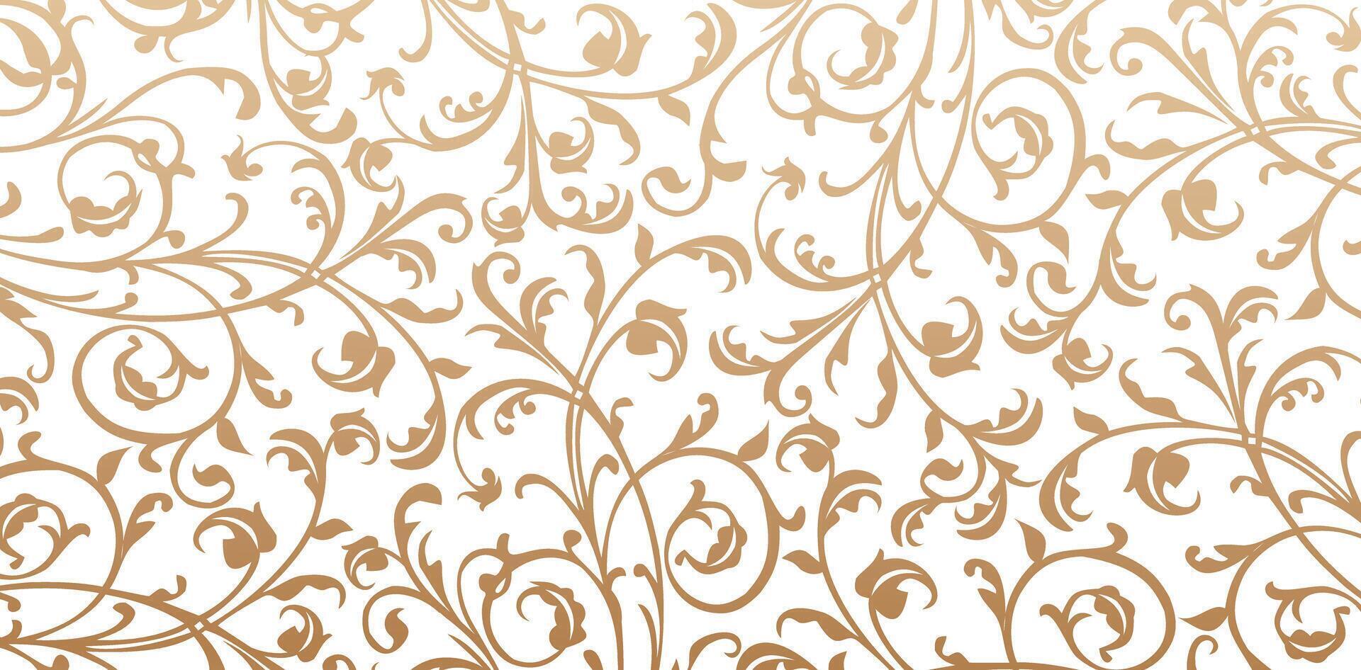 golden floral wallpaper with swirls on a white background pattern elements in the style of baroque Scrollwork Textured for Invitations and Stationery, pages fills, Fashionable modern textiles vector