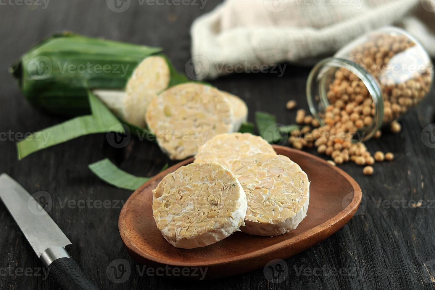 Raw Round Tempeh or Tempe. photo