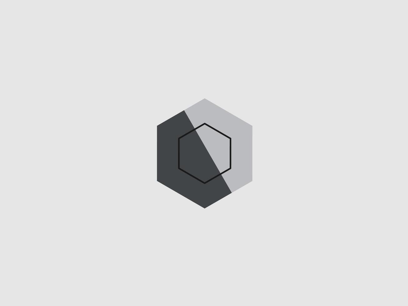 An abstract geometric icon featuring a hexagon divided diagonally into a dark gray section and a light gray section vector