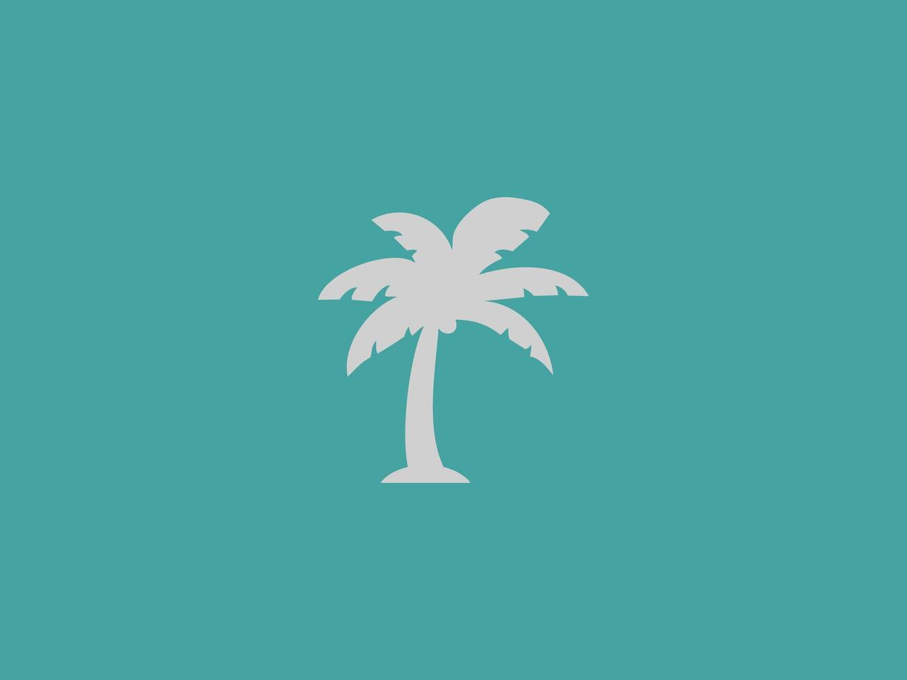A solid light gray silhouette of a palm tree with a slender trunk and broad vector