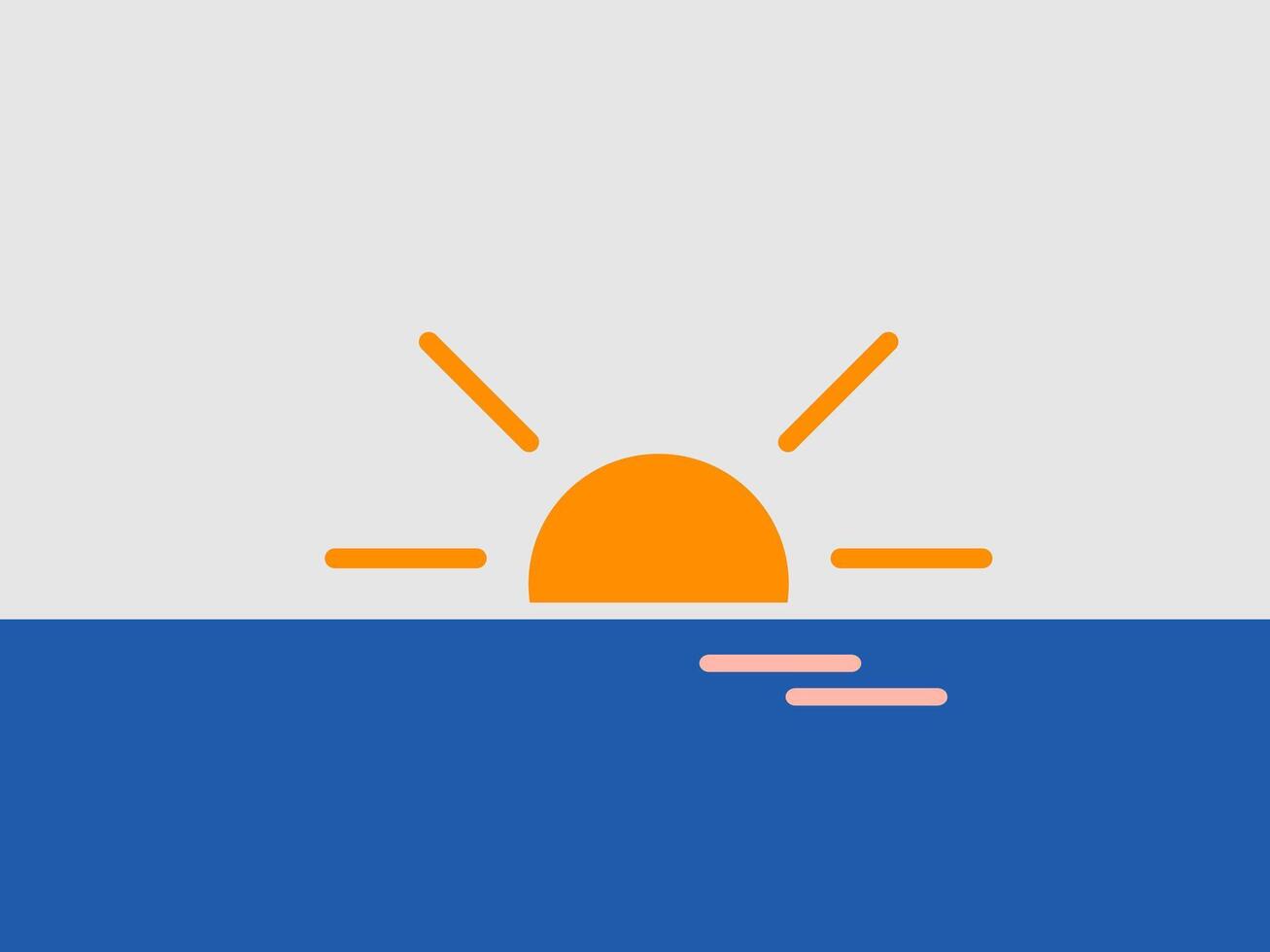 flat design illustration of a vibrant orange sun setting over blue water vector