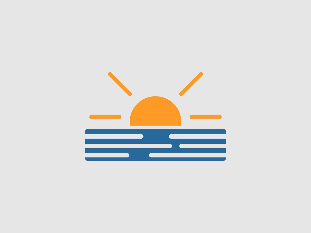 A stylized illustration of an orange sun setting over blue water with distinct wave patterns vector
