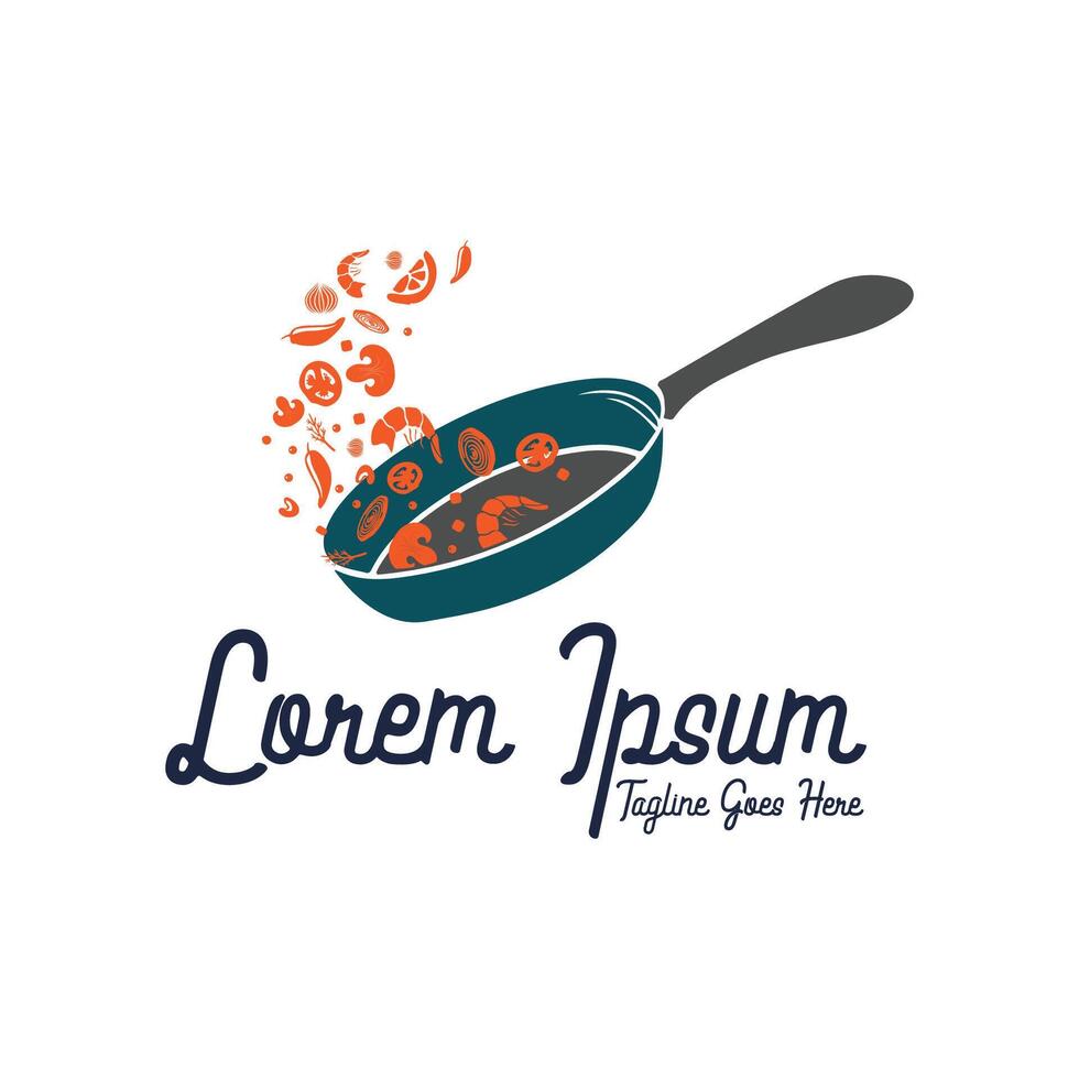 Frying Pan Cooking Seafood for Restaurant Catering Recipe Chef Food Logo vector