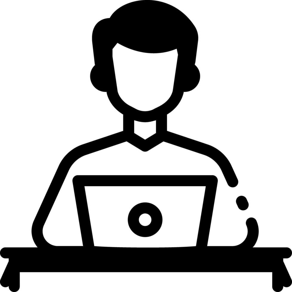 Glyph style icon showing a businessman working on laptop vector