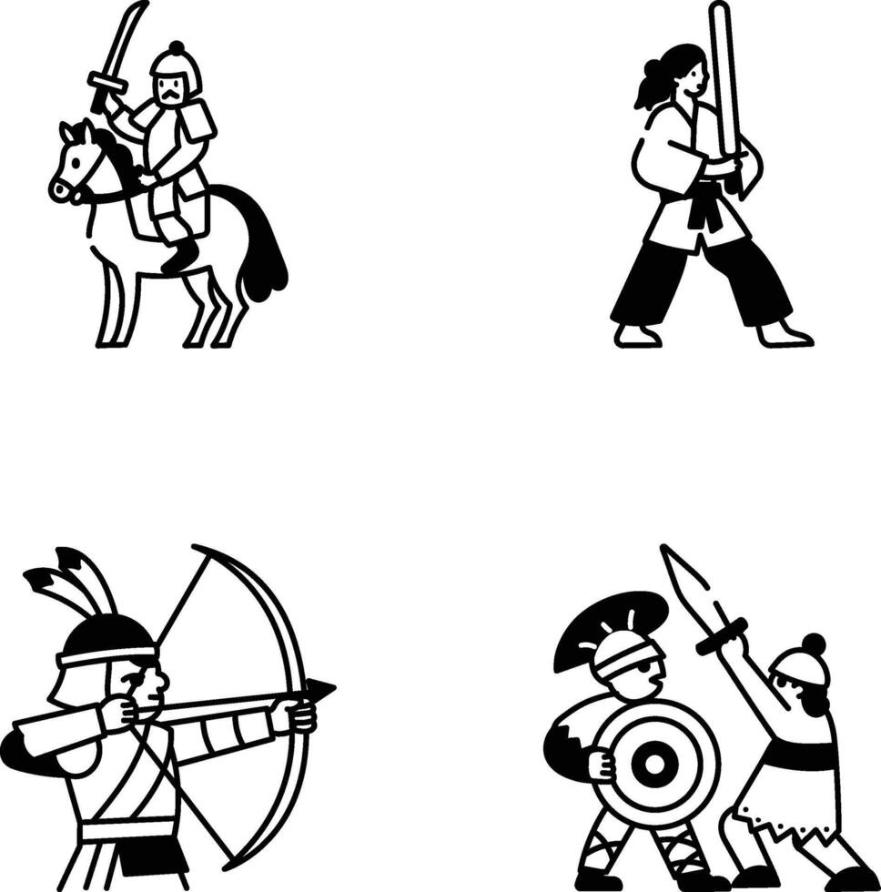 Pack of Hand Drawn Samurai Warriors Icons vector