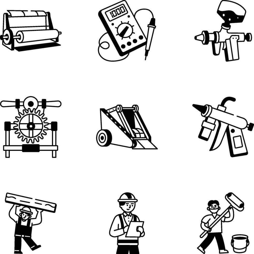 Set of Hand Drawn Factory Art Icons vector