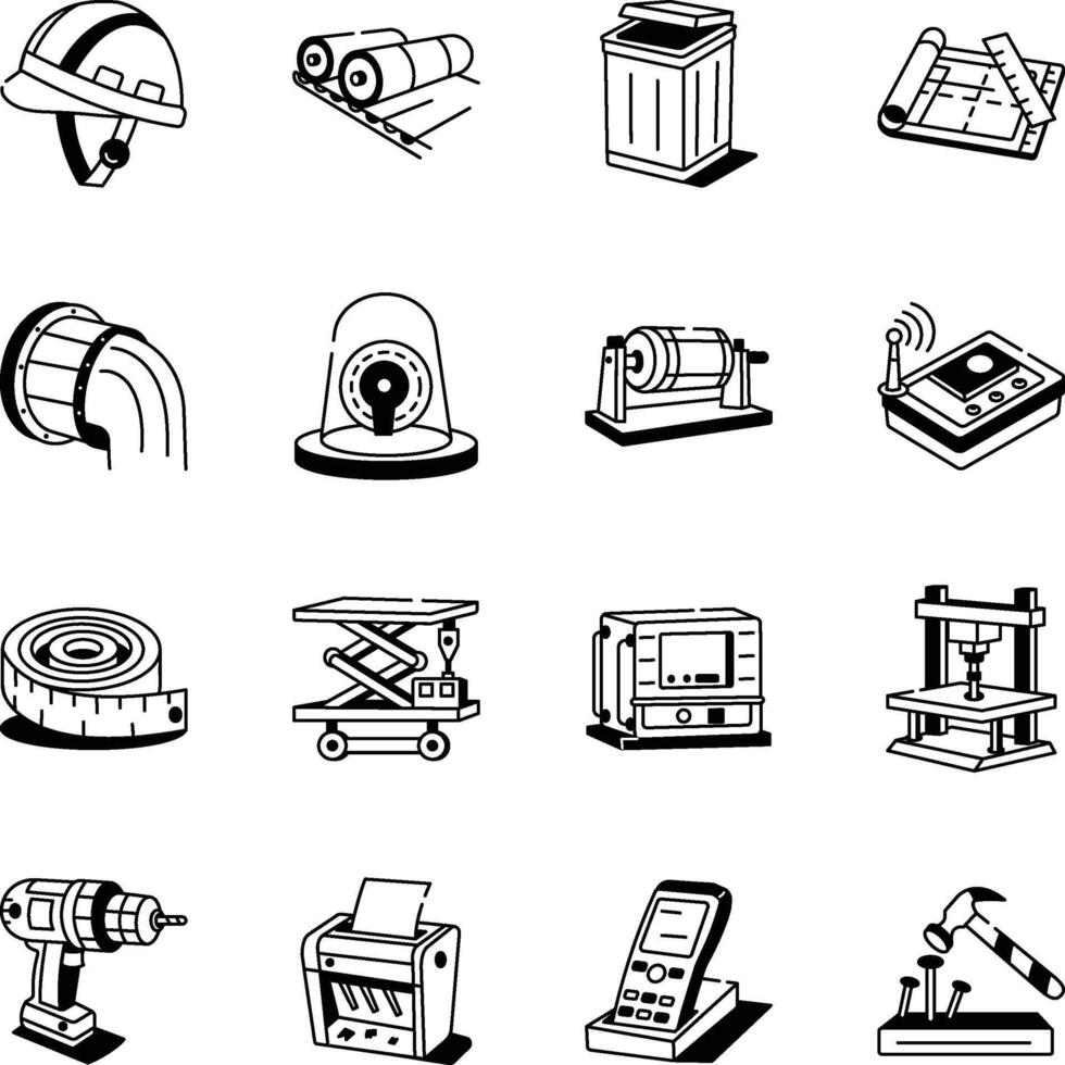 Collection of Factory Drawing Style Icons vector