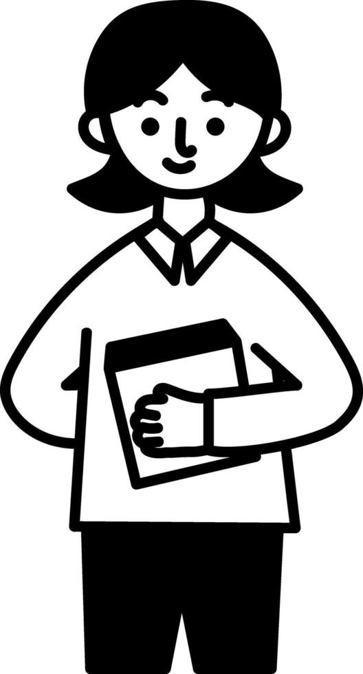 A character holding book in hand, doodle style icon vector