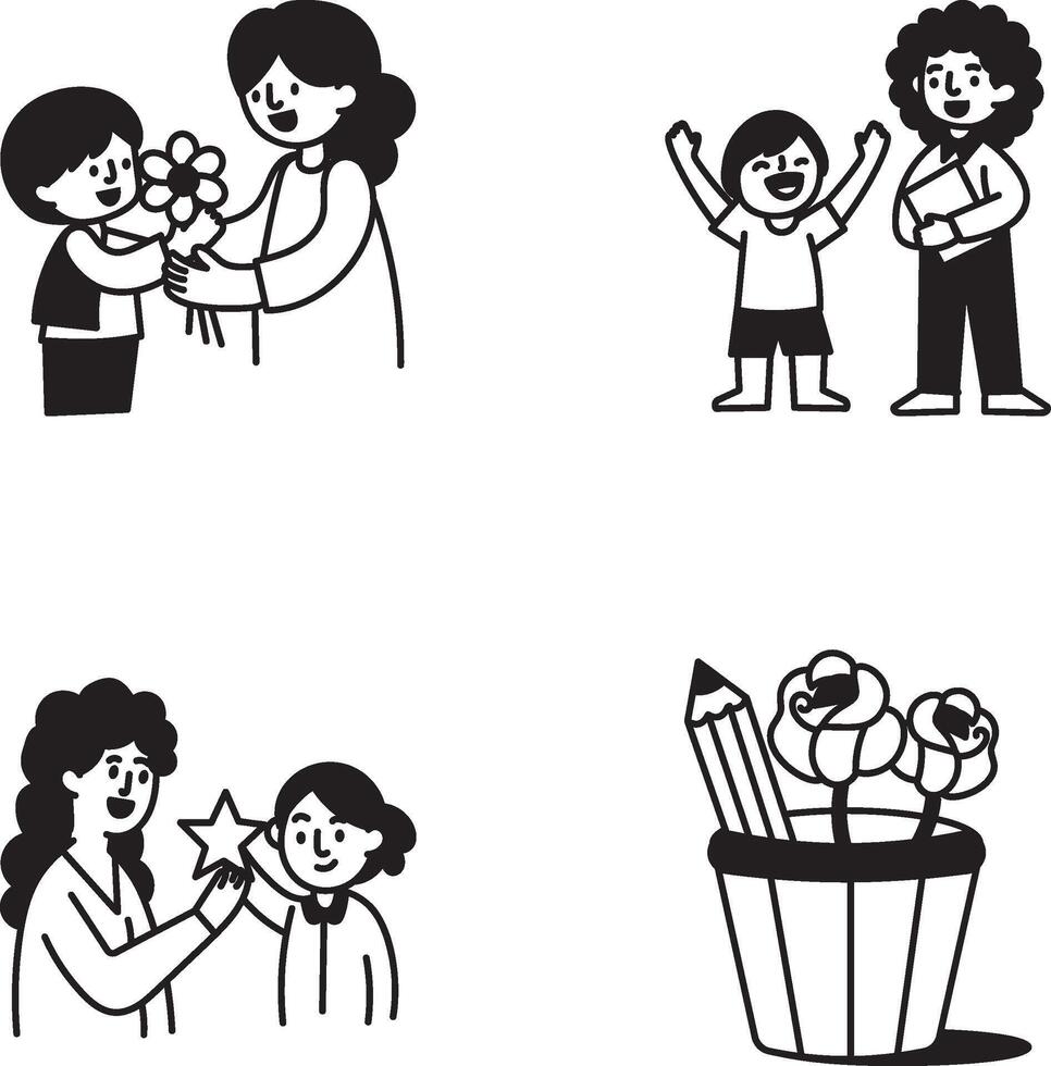 Pack of Hand Drawn Teacher Day Celebration Icons vector