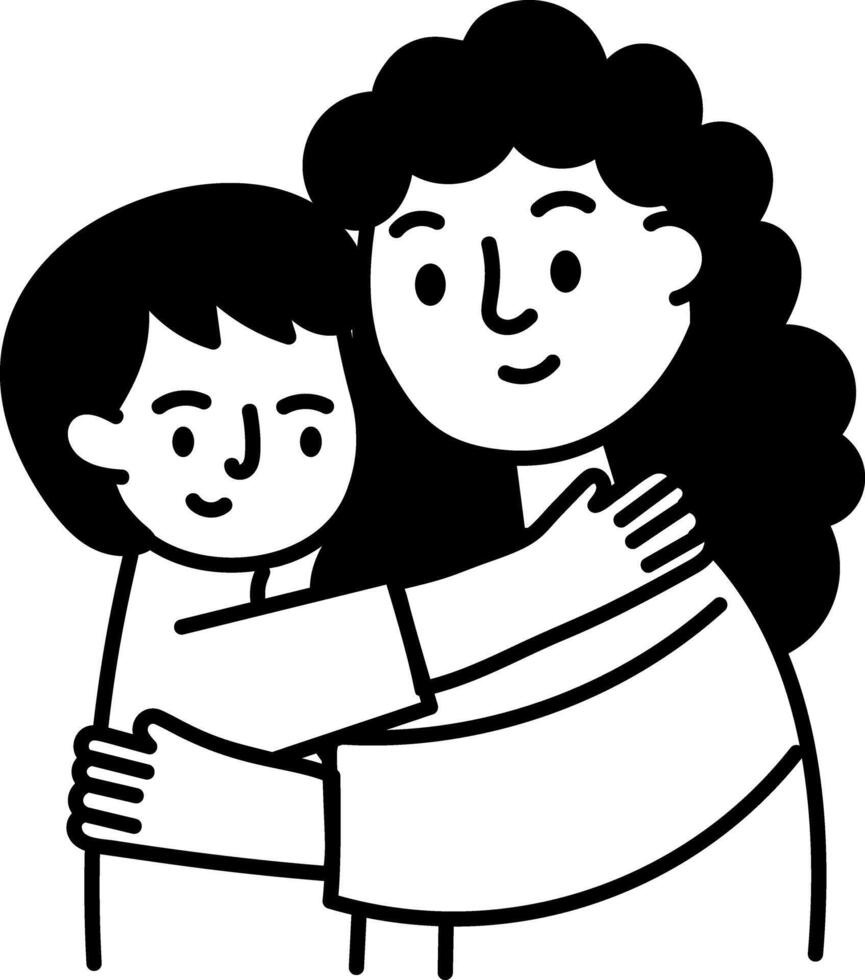 A teacher giving a hug to her student, doodle style icon vector