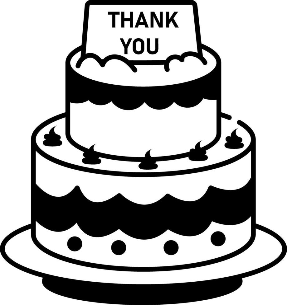 A doodle style icon of a large cake with thank you note vector