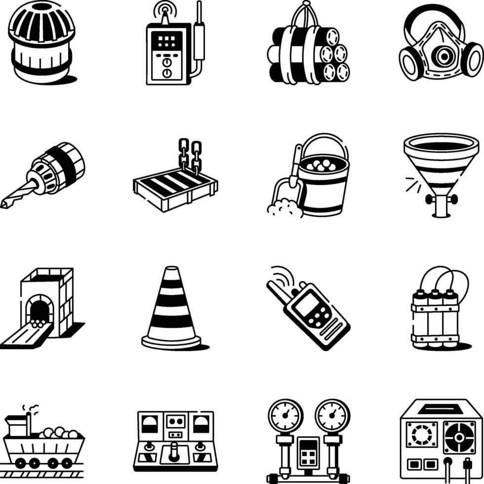 Collection of Hand Drawn Coal Mining Icons vector