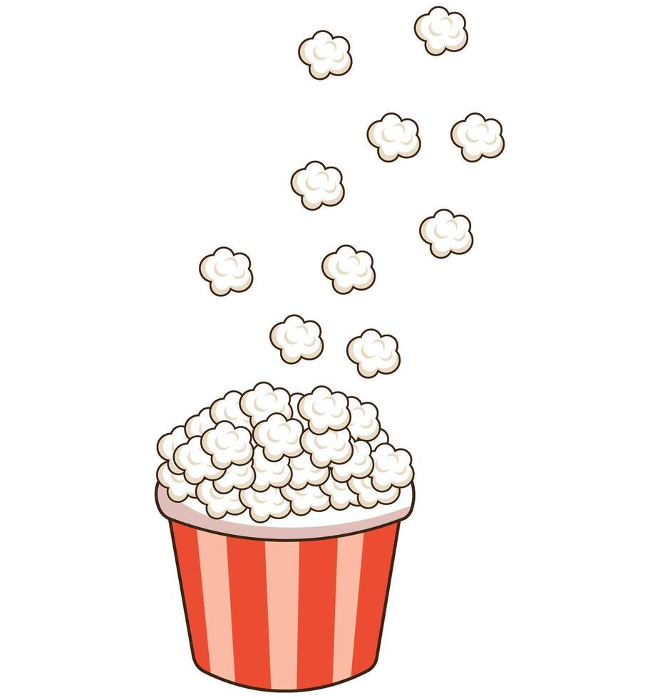 Popcorn falling into a popcorn bucket, clipart, illustration vector