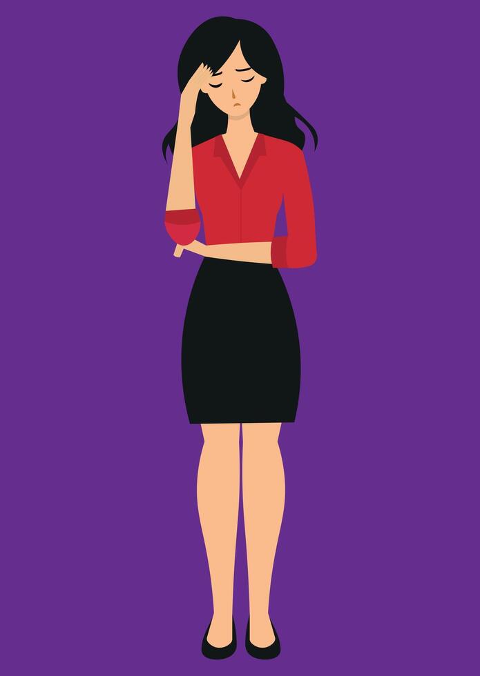 Business woman with her hand on her head worried, flat designer, clipart vector