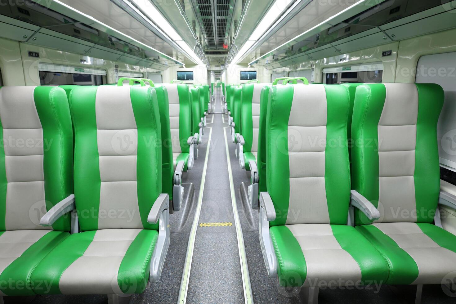 Perspective View of Empty train Seats Before Travel photo