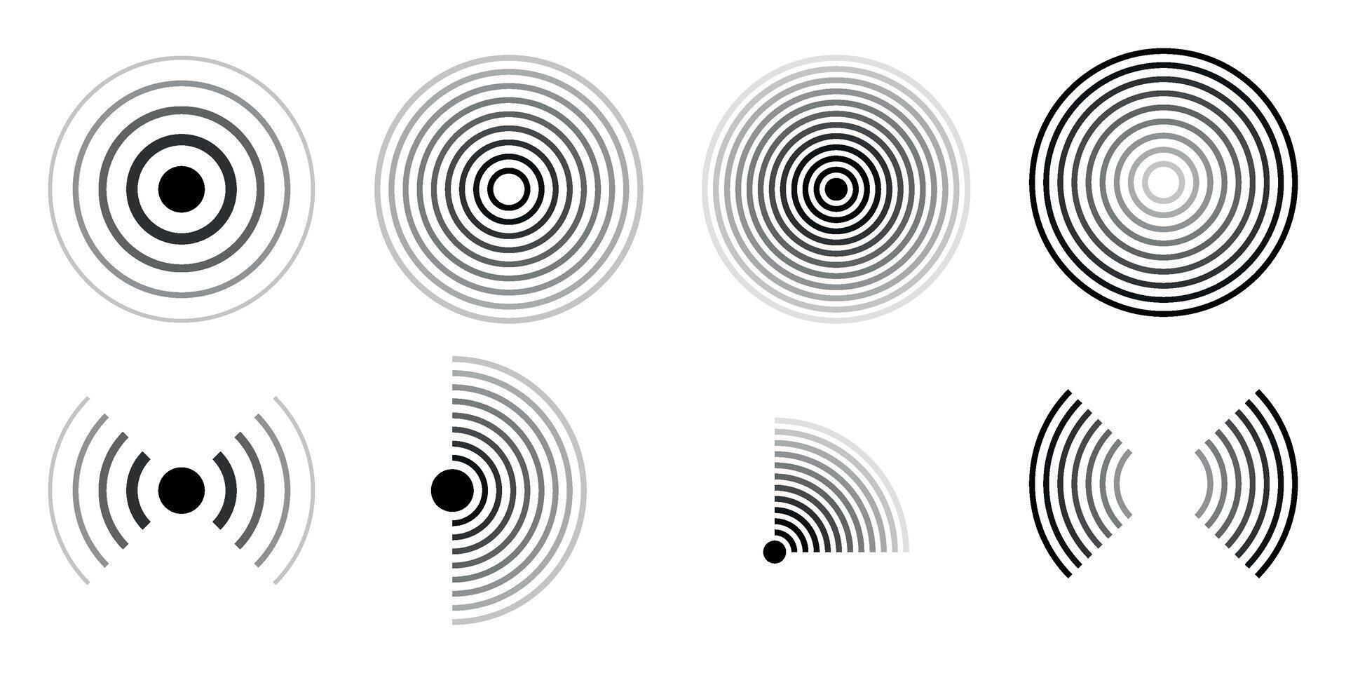 Radar icon set. Collection of sonar sound waves vector
