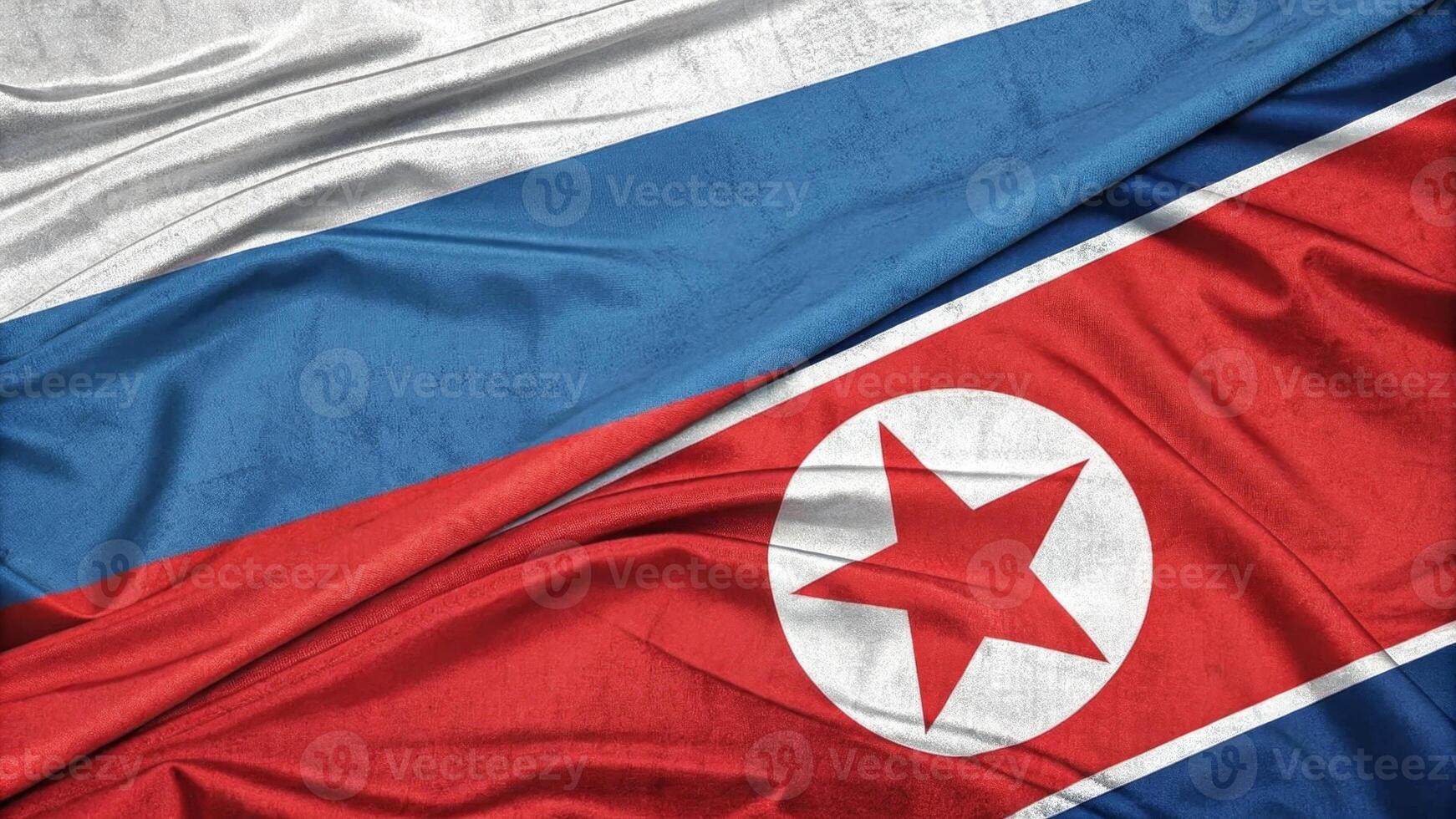 Flags of Russia and North Korea Symbolizing International Relations photo