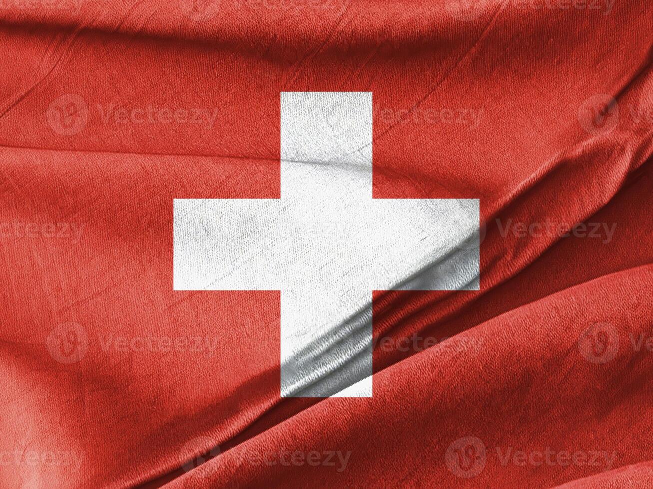 Waved Textured Arafed image of a swiss flag with a white cross on it photo