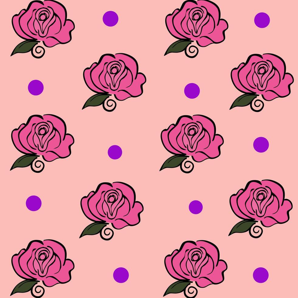 Beauty of Vintage Seamless Pattern Pink Roses Blooming with Purple Spots vector