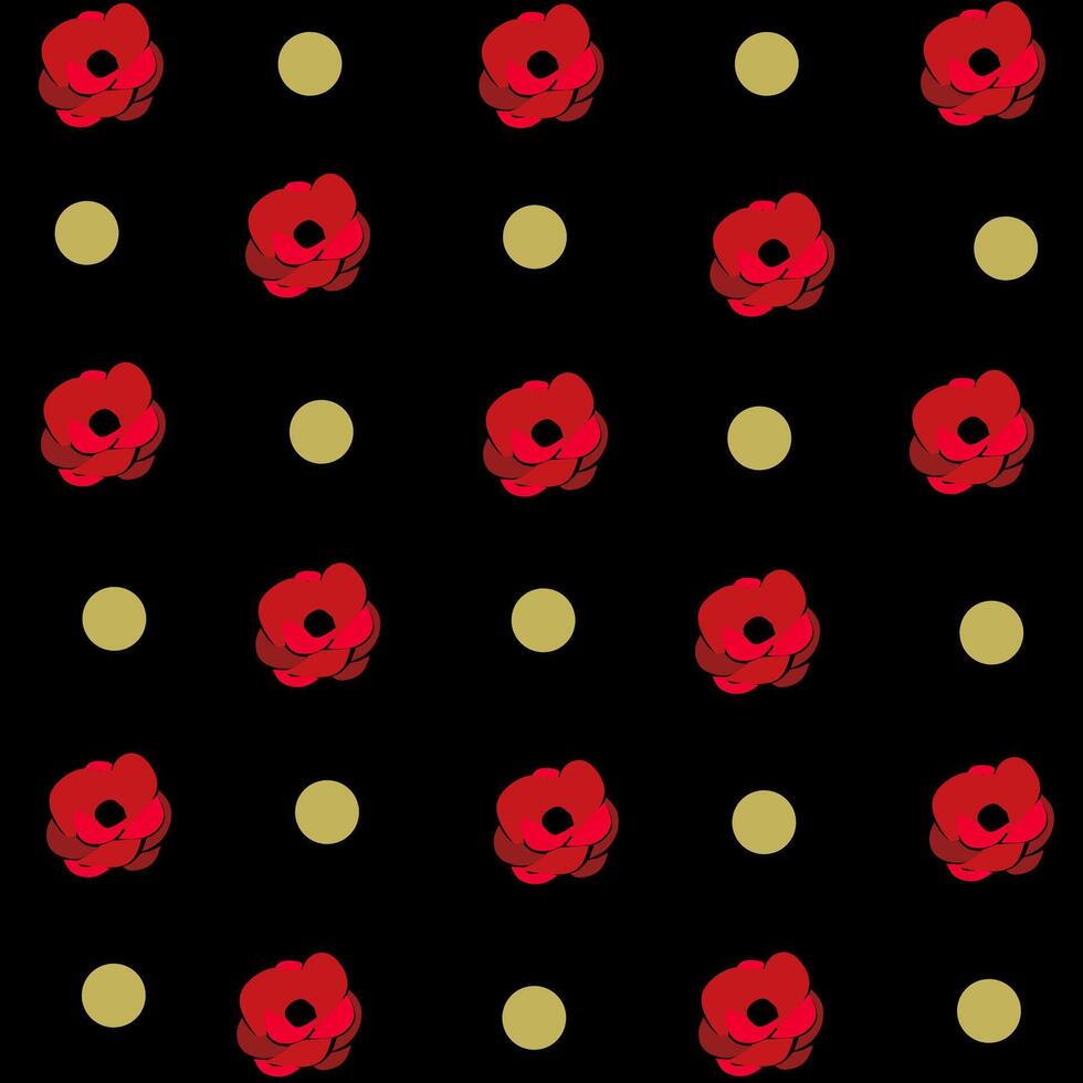 Luxurious Vintage Seamless Pattern of Red Roses and Gold Polka dots vector