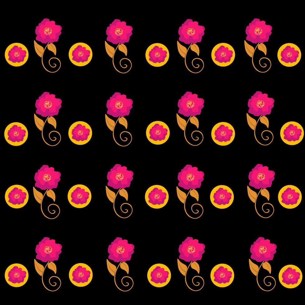 Vintage Peony Flowers and Peony Flowers in a Yellow Circle on a Black Background vector
