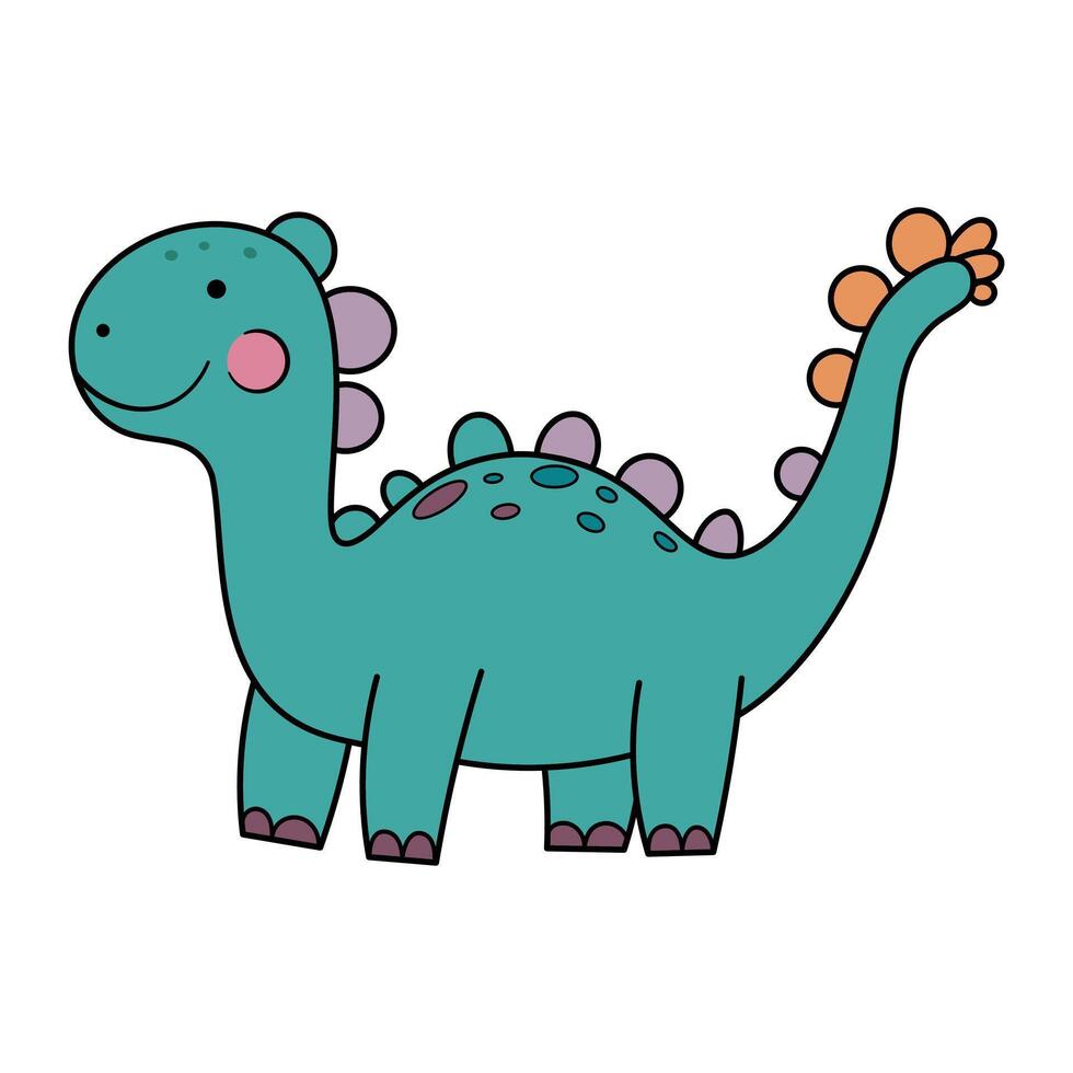 Adorable Dinosaur Cartoon. This cute dinosaur illustration features a teal colored dinosaur with a long neck and a cheerful smile. vector