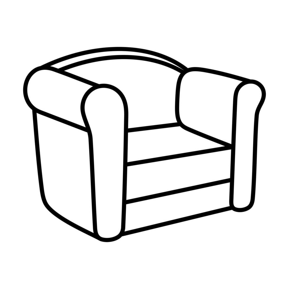 Armchair Outline Illustration. The image depicts a comfortable, cushioned chair with rounded armrests and a curved backrest. vector