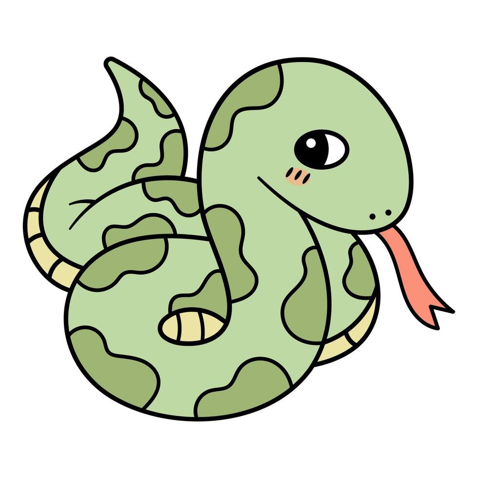 Adorable Cartoon Snake. This illustration features a cute, light green snake with a playful, friendly expression. vector