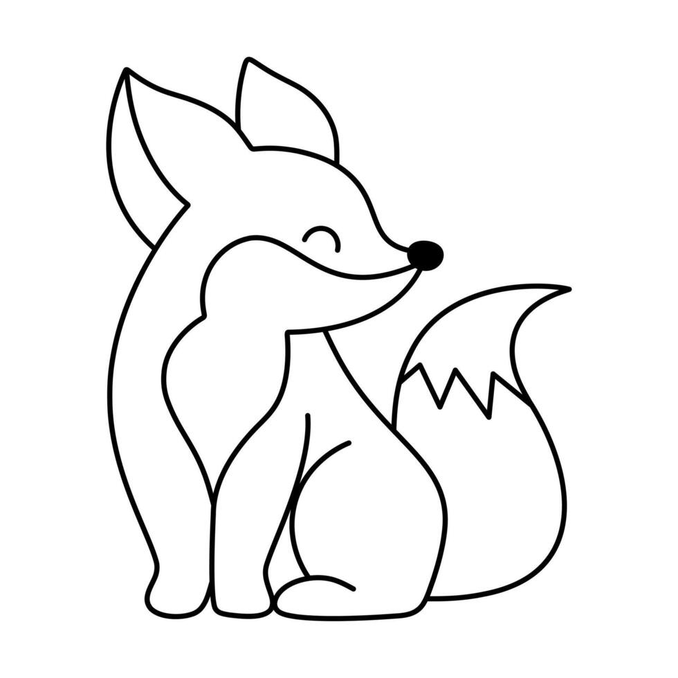 Cute Fox Illustration. This is a simple black and white line art illustration of a cartoon style fox. vector