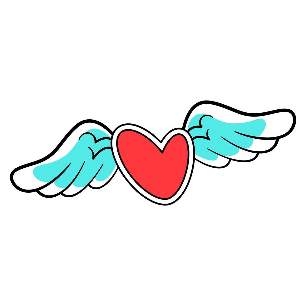 Winged Heart in Cartoon Style. This image features a red heart with white and light blue wings in a cartoon style. vector