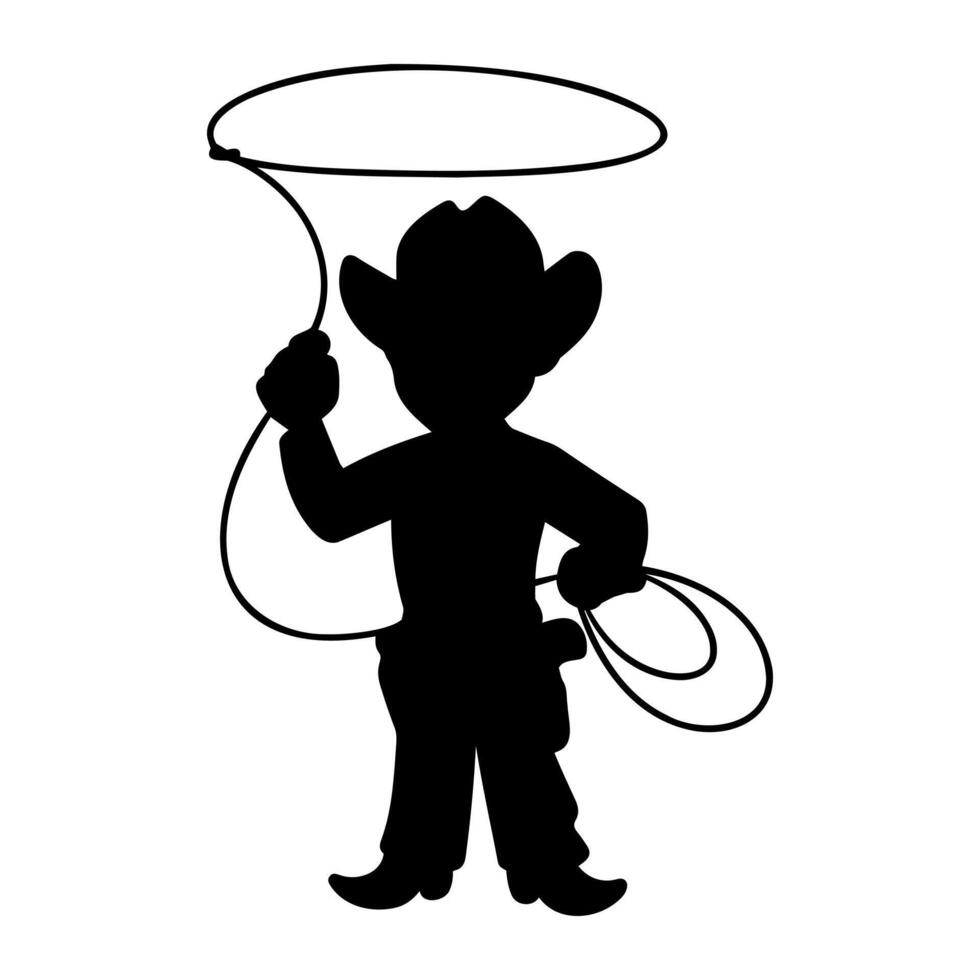 Silhouette of a Cowboy with Lasso. This is a simple yet striking black silhouette illustration of a cowboy holding a lasso. vector