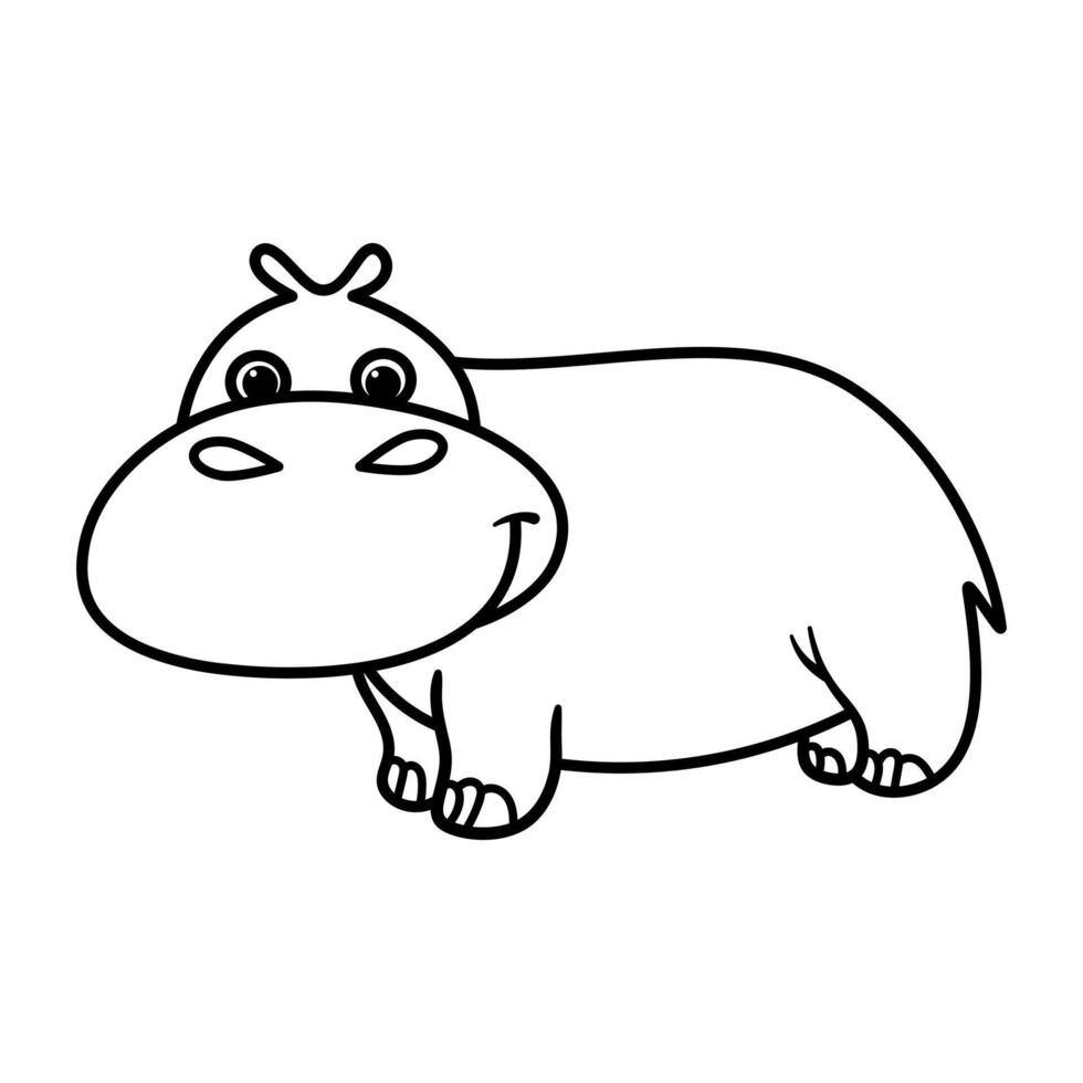 Cartoon Hippo Illustration. This is a black and white line art illustration of a cute, cartoon style hippopotamus. vector
