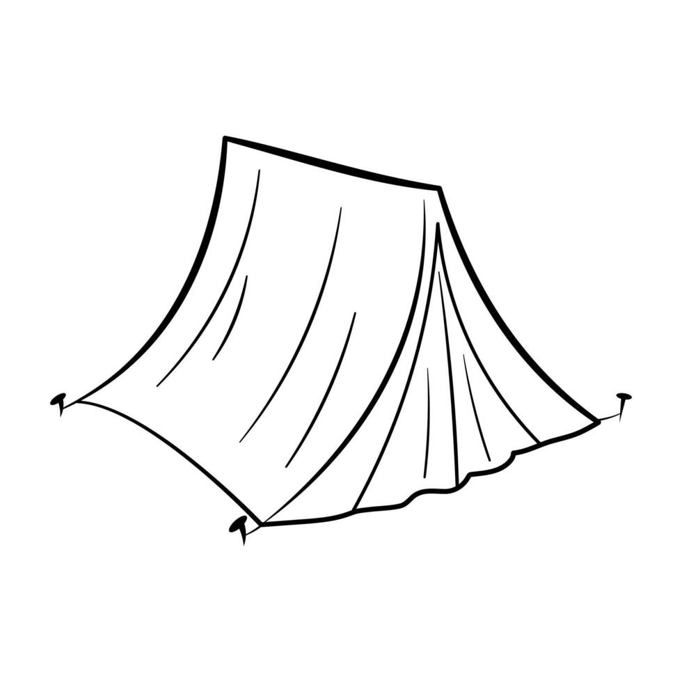 Camping Tent Outline Illustration. This image shows a black and white illustration of a classic camping tent. vector