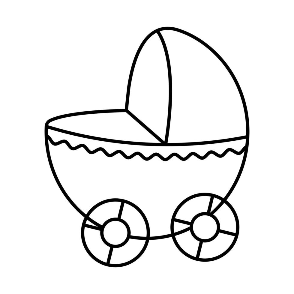 Baby Carriage Outline Illustration. The carriage has a semi circular shape with a canopy covering the upper half. vector