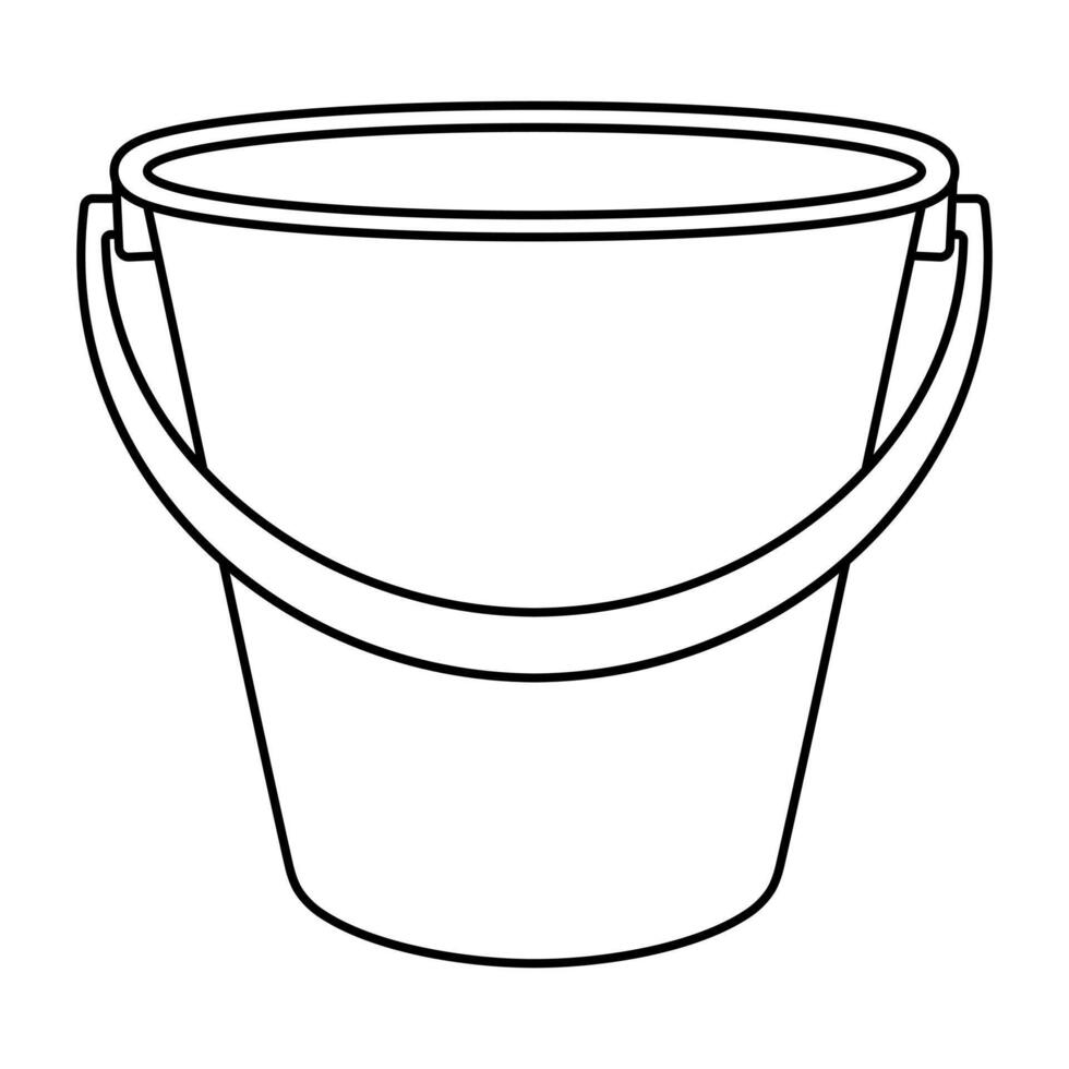 Bucket Outline Illustration. This is a clean, black and white line drawing of a bucket with a handle. The bucket has a simple cylindrical shape vector