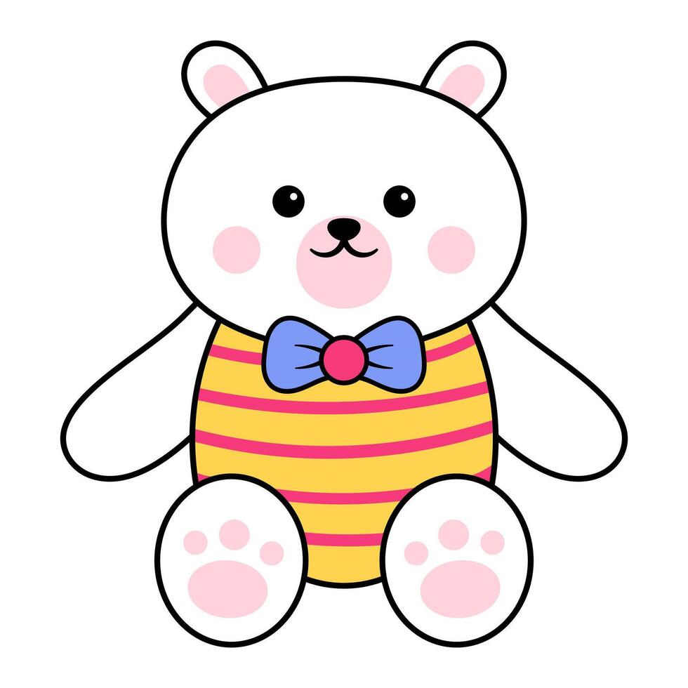 Cute Bear with Bow Tie. This charming illustration depicts an adorable white bear with a happy expression, making it perfect for childrens designs. vector