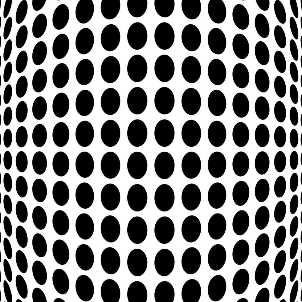 Curved Dots Pattern Abstract Black and White Background. Black and white dot pattern that appears to bend and curve, creating a strong optical illusion of depth and dimension. vector